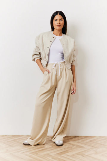 Beige Waistband Detail Tailored Trouser